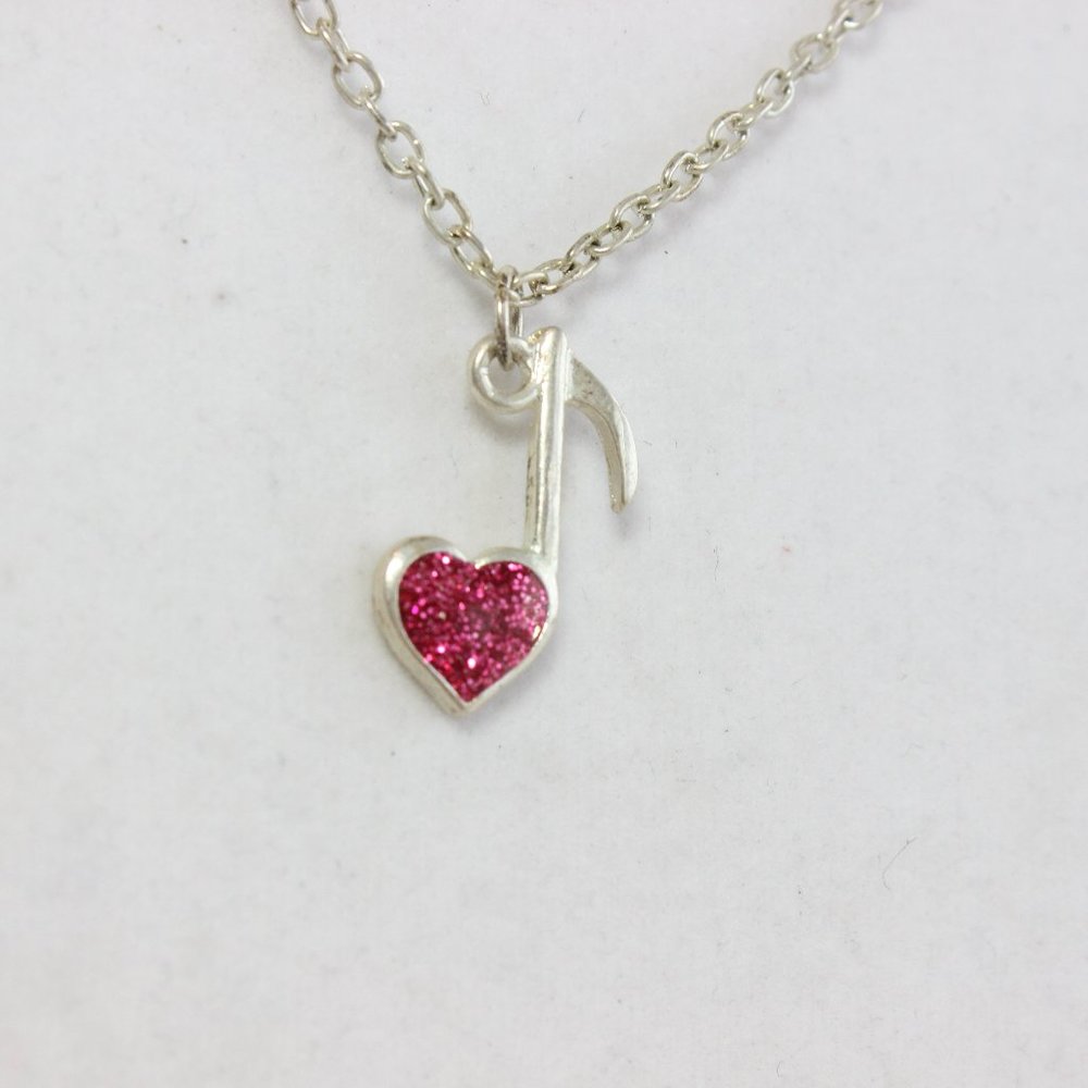 Adorable Musical Note Glitter Pink Clef Note Love Heart Pendant